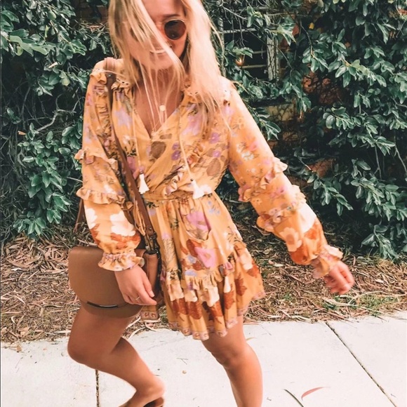 Boho 60’s Floral Gypsy Print Ruffle Dress Yellow - Picture 12 of 12